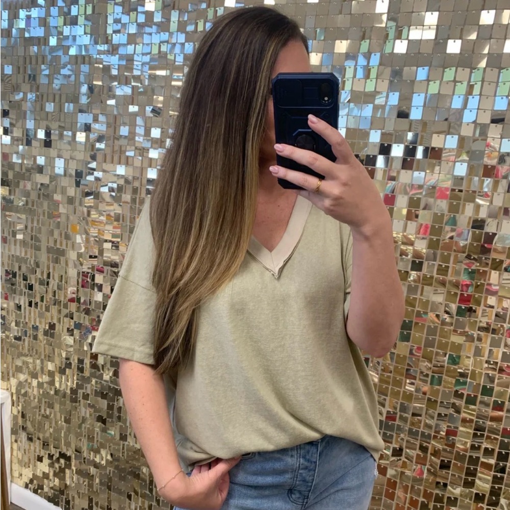 POL Oversized Drop Shoulder Women's Short Sleeve Tee in Latte Size S
